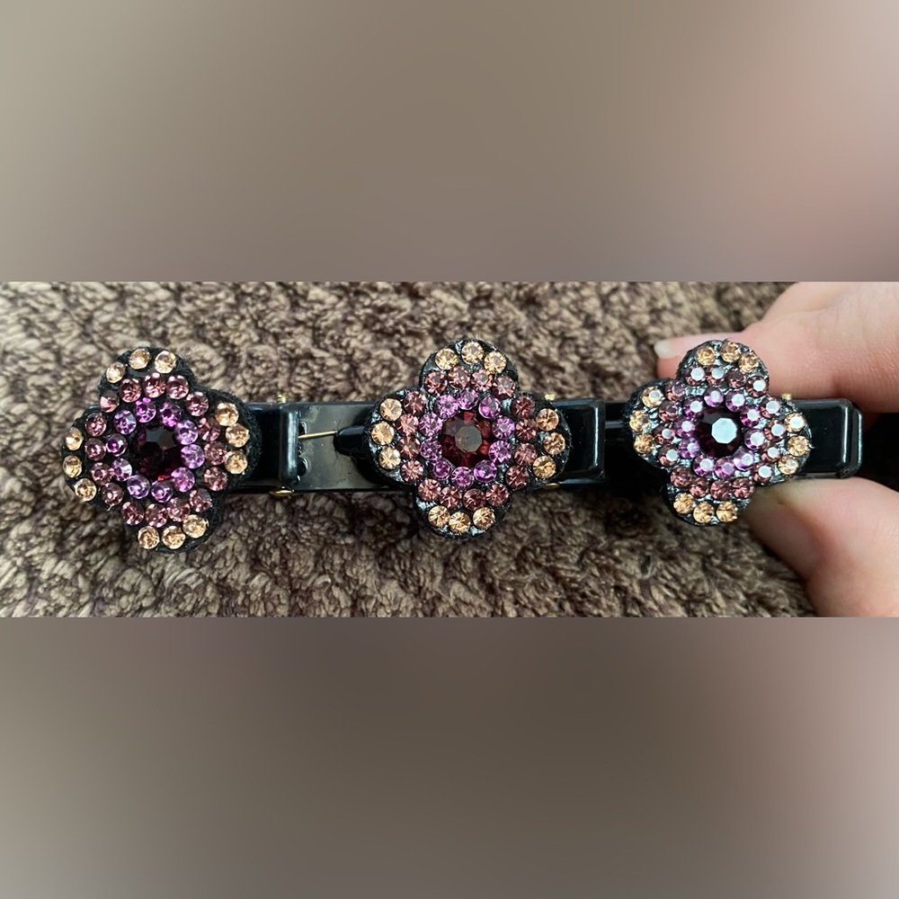 Floral Rhinestone Hair Clip (purple & gold)